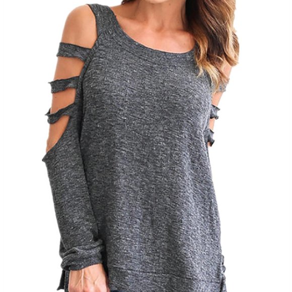 NWT ALYX - Women’s Small - Long Sleeve Grey Blouse/Tee Shirt - Cut Out Sleeves - Picture 1 of 8